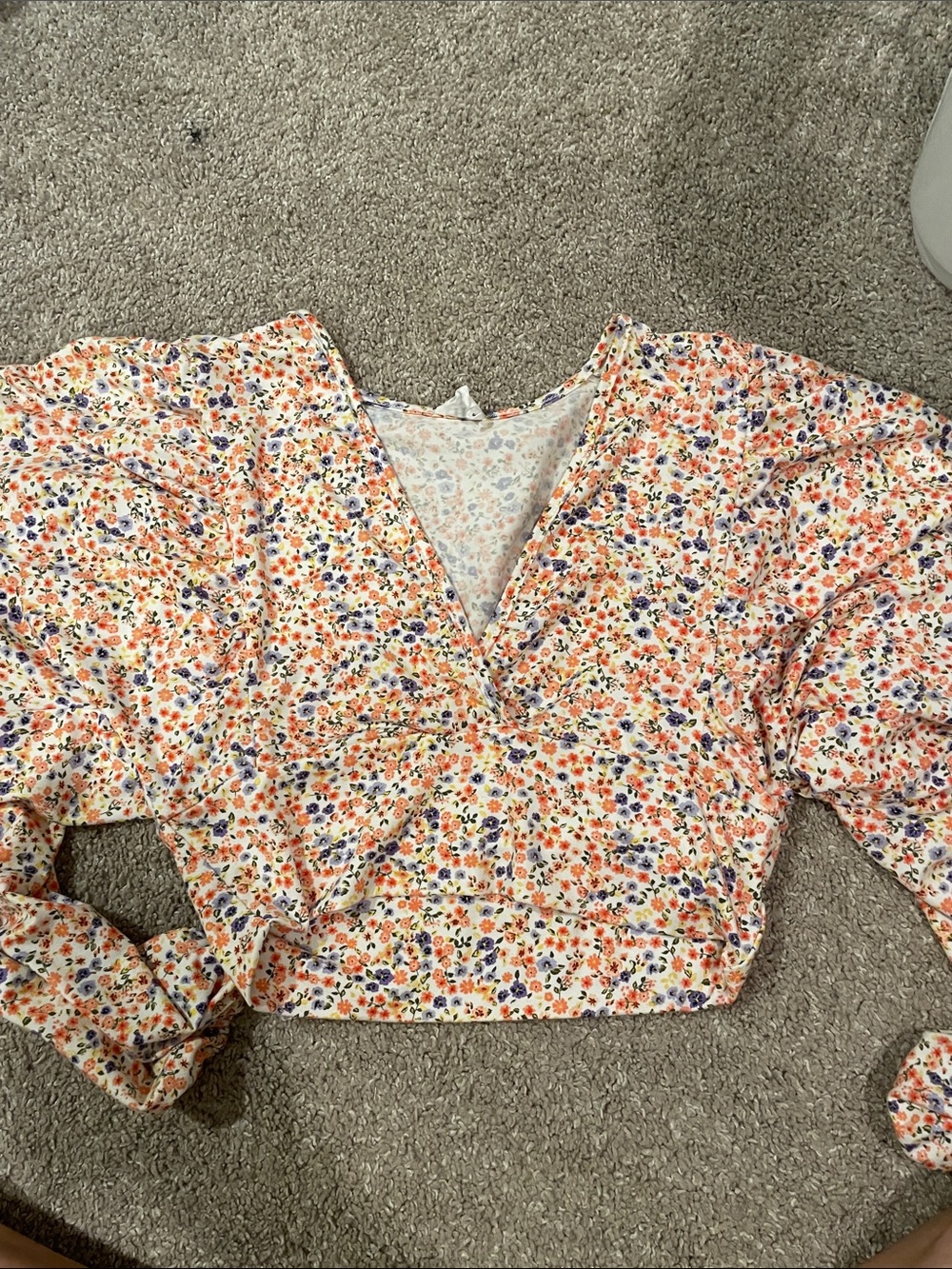 Floral V-Neck Women's Top - Orange Multi